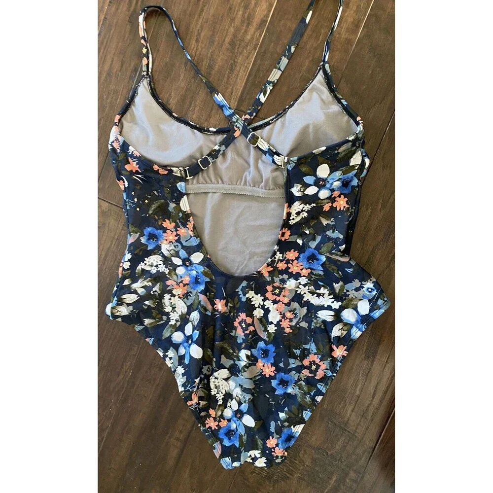 Adore Me Black Floral Backless One Piece Swimsuit Large
